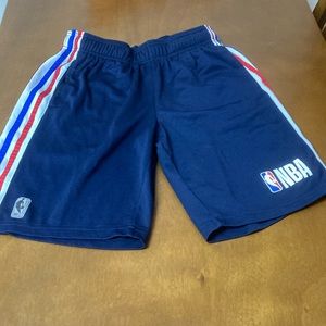 NBA XL (18-20) Navy shorts with red/white/blue stripes; side pockets-preowned